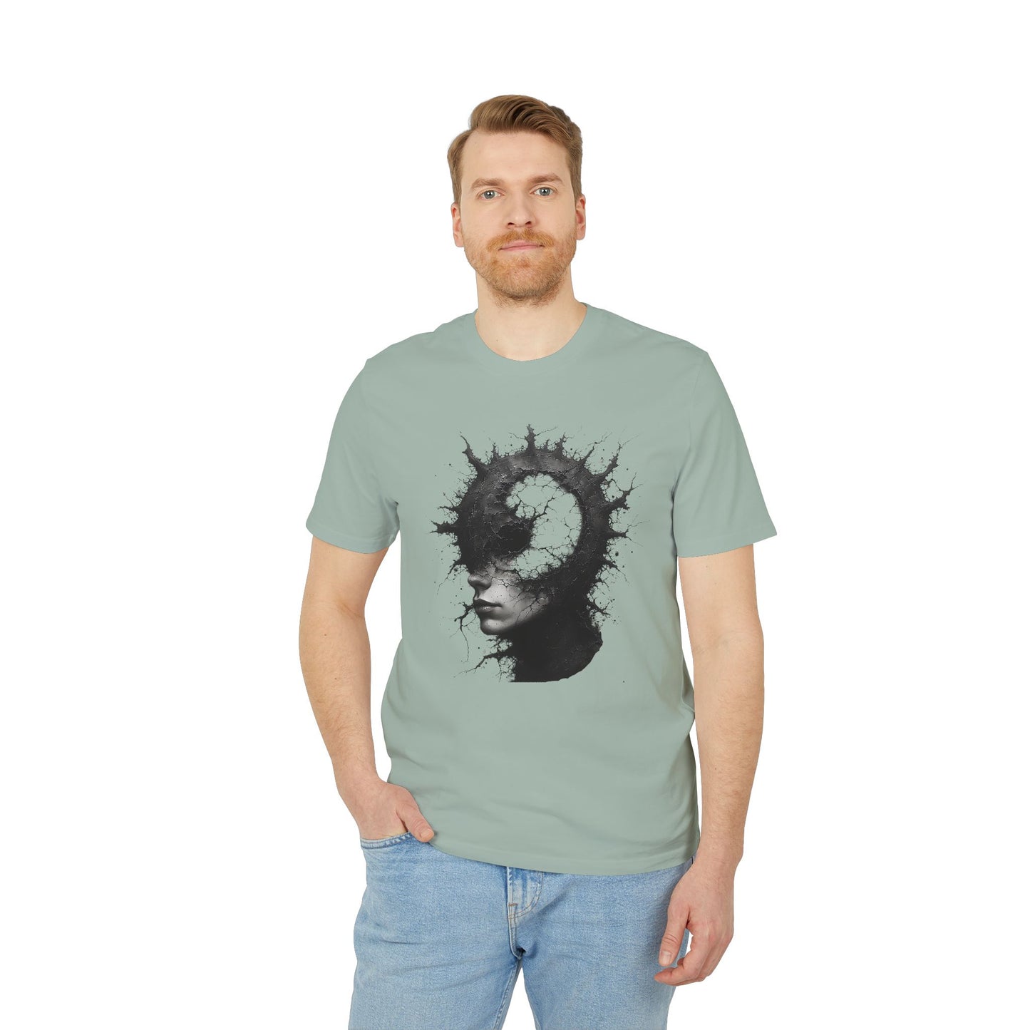 Ucique Spiral Mind T-Shirt – Surreal Cracked Head Design | Organic Cotton Eco Streetwear